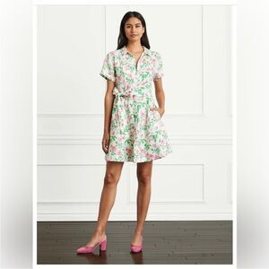 Hill House Home Laura Linen Dress Pink Roses New Size XS Floral Shirt Dress